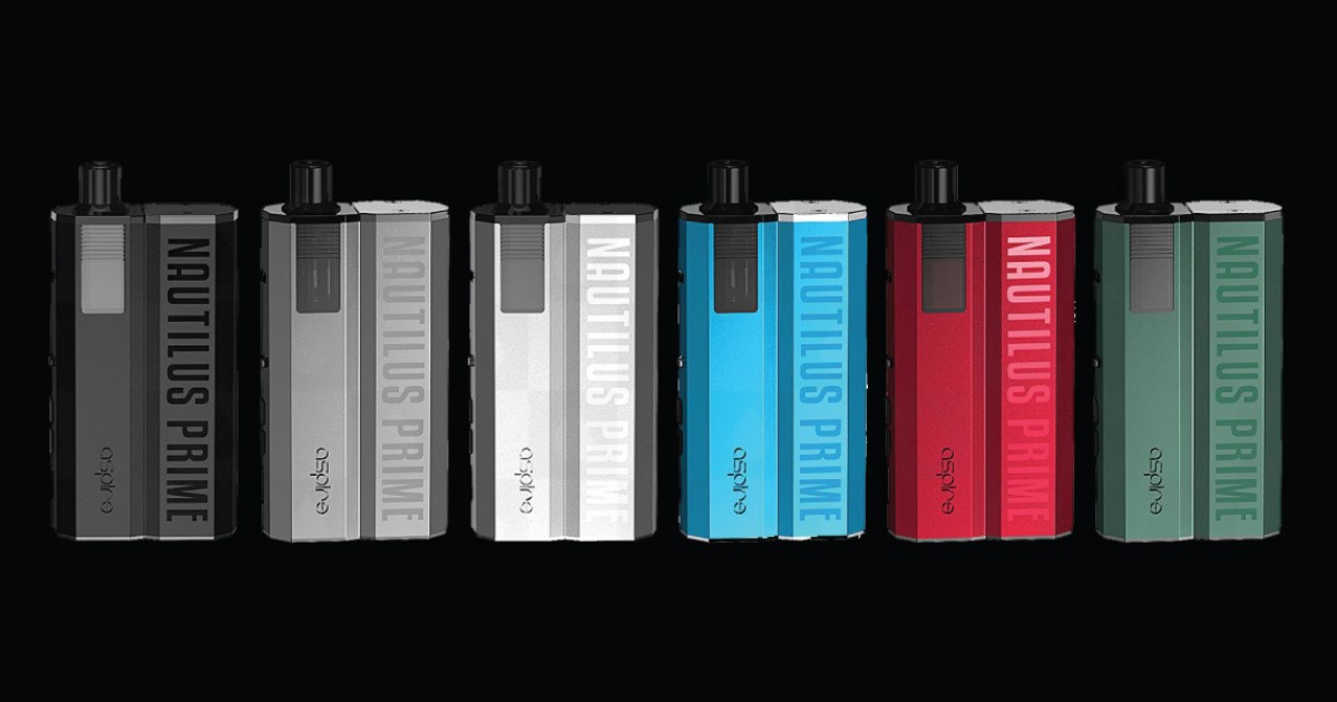 Six Nautilus Prime mods in black, silver, white, blue, red and green colours