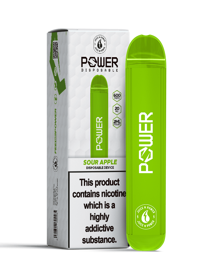 green disposable vape device in sour apple flavour - Juice N Power