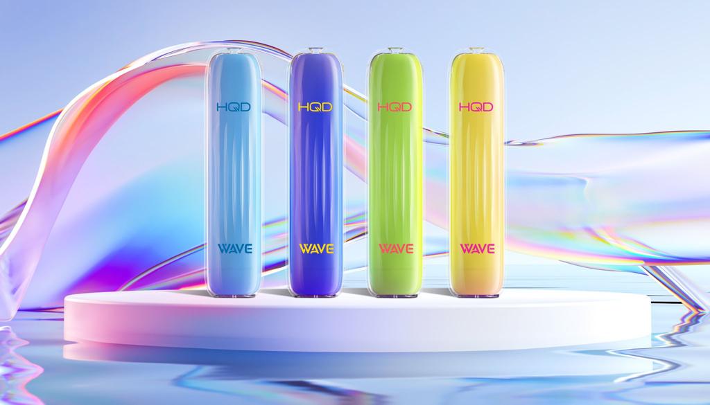 HQD Wave disposable vapes in blue, purple, green and yellow plastic casing