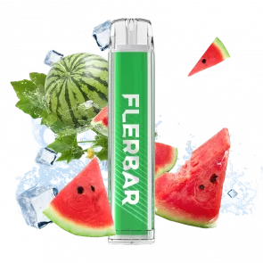 flerbar pink watermelon flavoured disposable vape device in green plastic casing