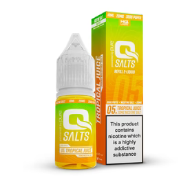 QSalts tropical juice flavoured nicotine salt 10ml yellow and green e-liquid bottle 
